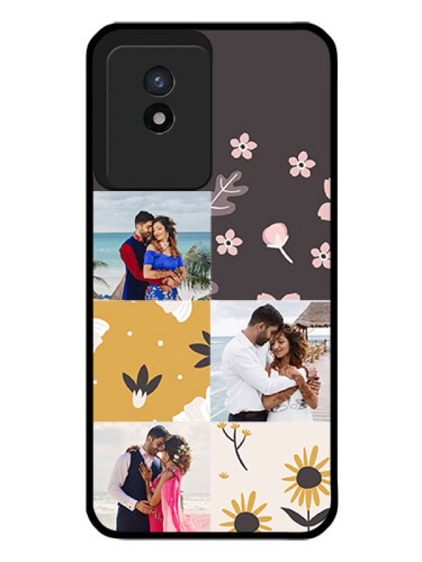 Custom Vivo Y02T Photo Printing on Glass Case - 3 Images with Floral Design