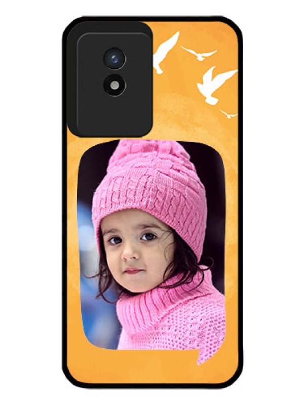 Custom Vivo Y02T Personalized Glass Phone Case - Water Color Design with Bird Icons