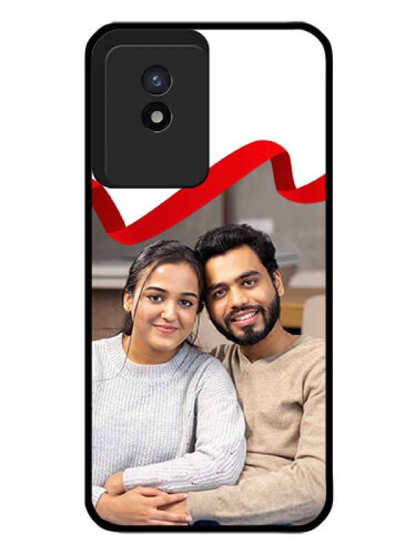 Custom Vivo Y02T Photo Printing on Glass Case - Red Ribbon Frame Design