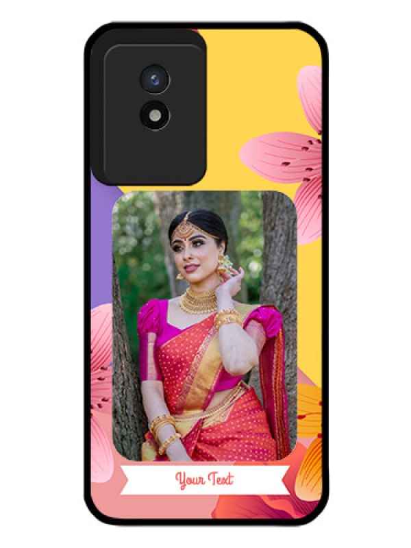 Custom Vivo Y02T Custom Glass Mobile Case - 3 Image With Vintage Floral Design