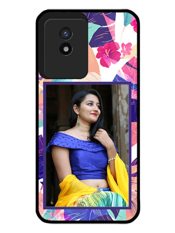Custom Vivo Y02T Custom Glass Mobile Case - Abstract Floral Design