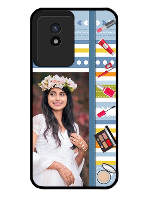 Custom Vivo Y02T Personalized Glass Phone Case - Makeup Icons Design