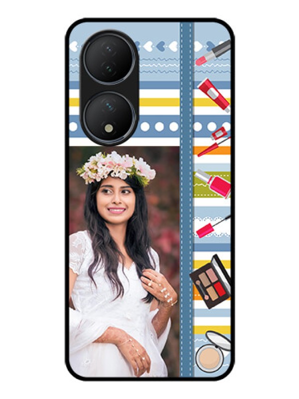 Custom Vivo Y100 Personalized Glass Phone Case - Makeup Icons Design