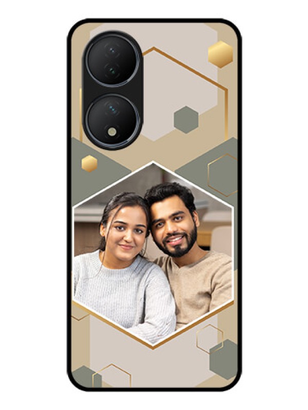 Custom Vivo Y100 Photo Printing on Glass Case - Stylish Hexagon Pattern Design
