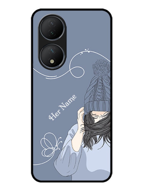 Custom Vivo Y100 Custom Glass Mobile Case - Girl in winter outfit Design