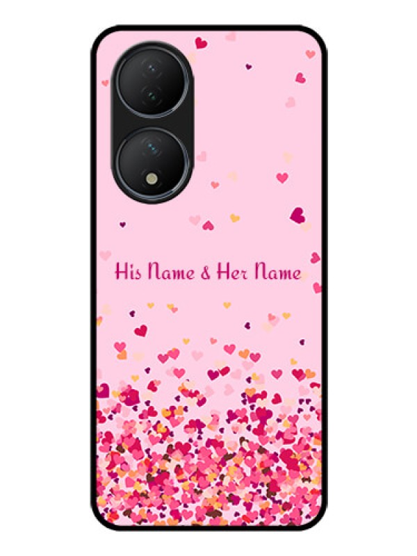 Custom Vivo Y100A Photo Printing on Glass Case - Floating Hearts Design