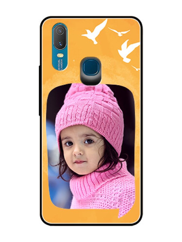 Custom Vivo Y11 (2019) Personalized Glass Phone Case  - Water Color Design with Bird Icons