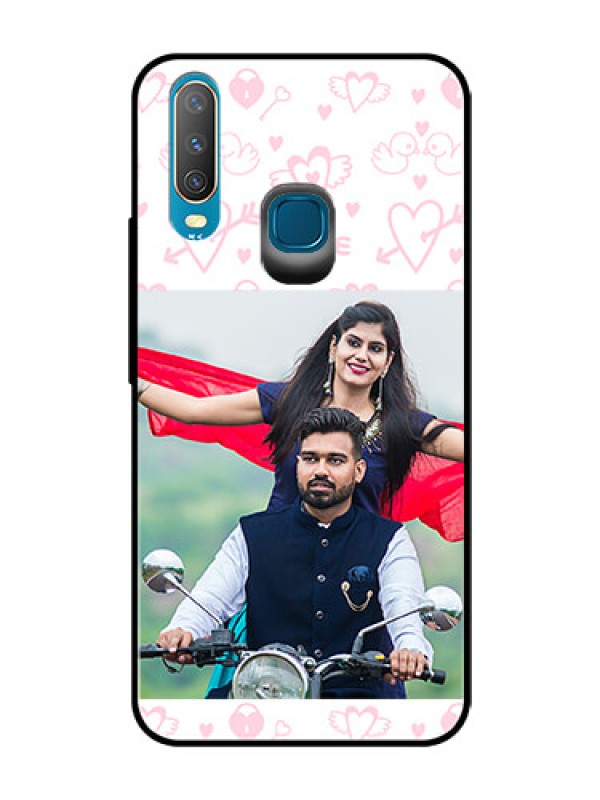Custom Vivo Y12 Custom Glass Mobile Case  - Pink Flying Heart Design