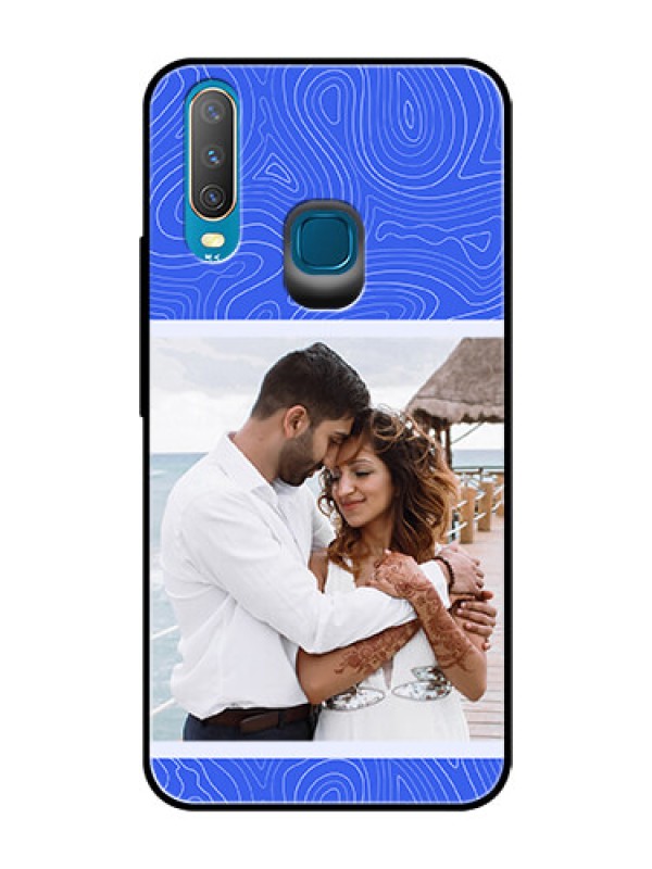 Custom Vivo Y12 Custom Glass Mobile Case - Curved line art with blue and white Design