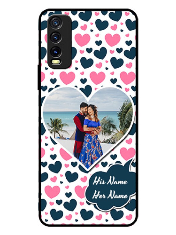 Custom Vivo Y12G Custom Glass Phone Case - Pink & Blue Heart Design