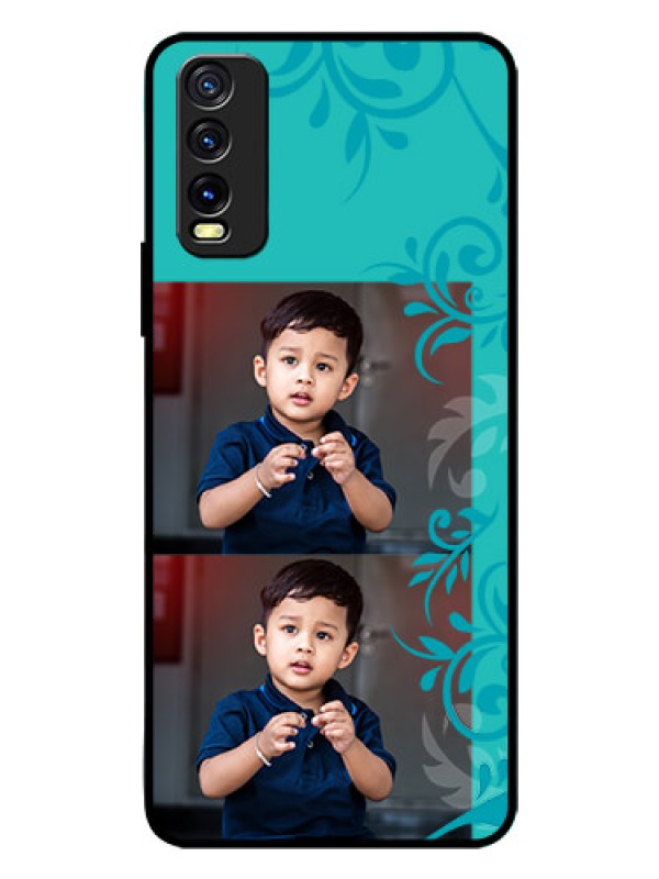 Custom Vivo Y12G Personalized Glass Phone Case - with Photo and Green Floral Design 