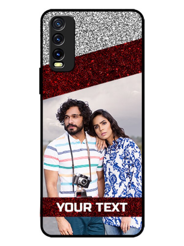 Custom Vivo Y12G Personalized Glass Phone Case - Image Holder with Glitter Strip Design