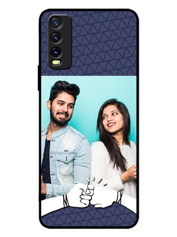 Custom Vivo Y12G Photo Printing on Glass Case - with Best Friends Design 