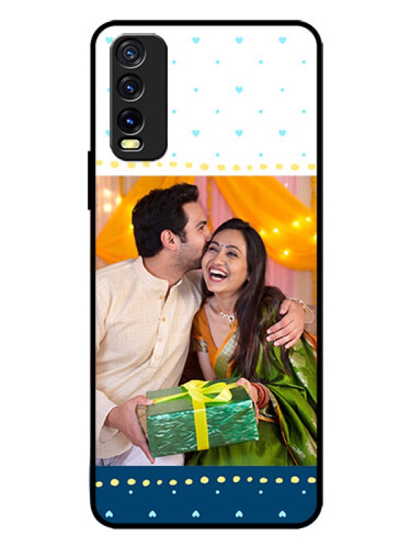 Custom Vivo Y12S Personalized Glass Phone Case  - White and Blue Abstract Design