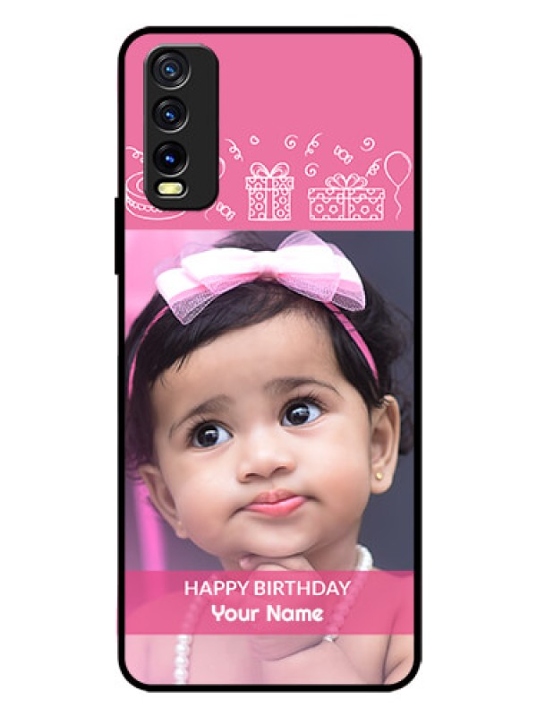 Custom Vivo Y12S Photo Printing on Glass Case  - with Birthday Line Art Design