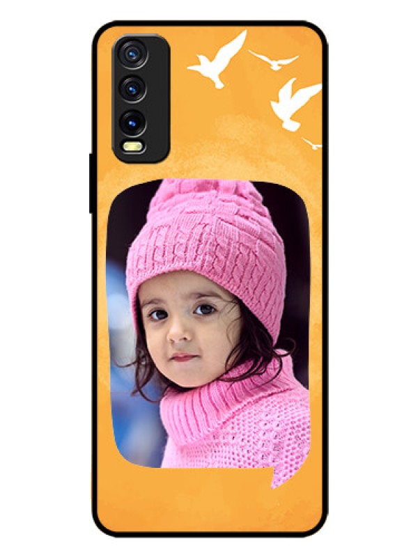 Custom Vivo Y12S Personalized Glass Phone Case  - Water Color Design with Bird Icons