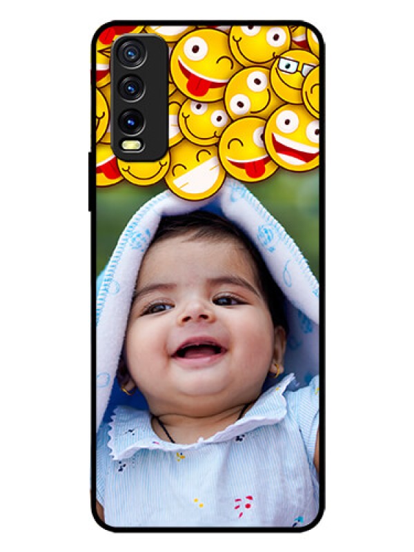 Custom Vivo Y12S Custom Glass Mobile Case  - with Smiley Emoji Design