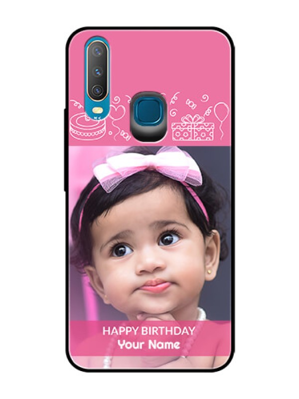 Custom Vivo Y15 Photo Printing on Glass Case  - with Birthday Line Art Design