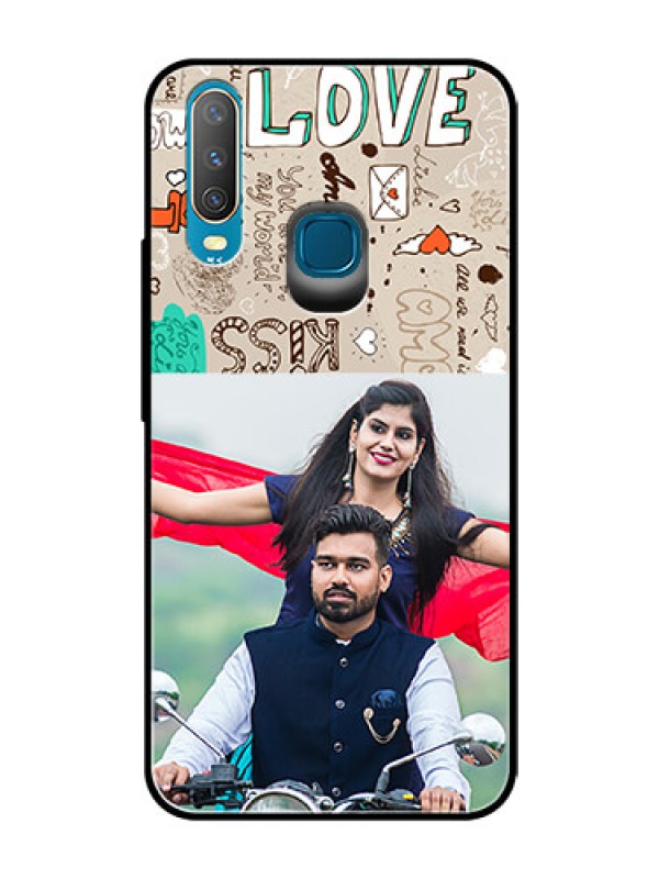 Custom Vivo Y15 Custom Glass Phone Case  - Love Doodle Pattern 