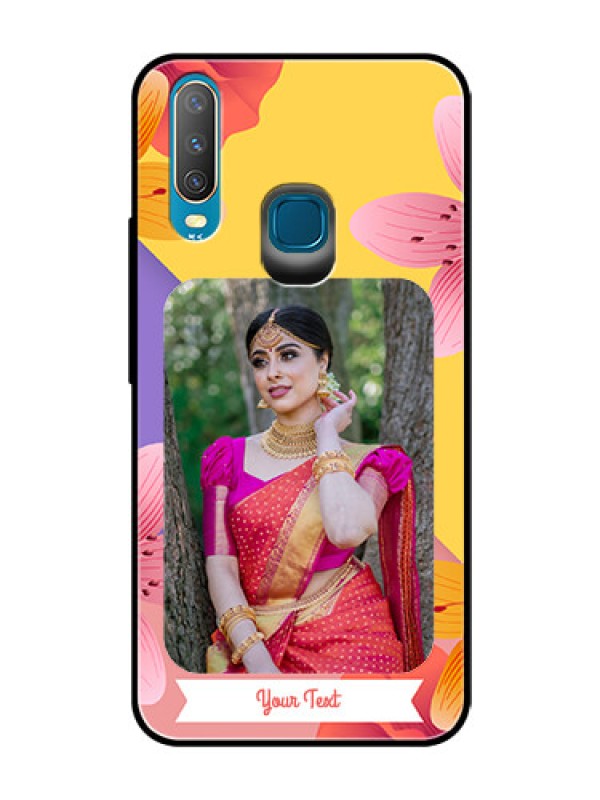 Custom Vivo Y15 Custom Glass Mobile Case  - 3 Image With Vintage Floral Design