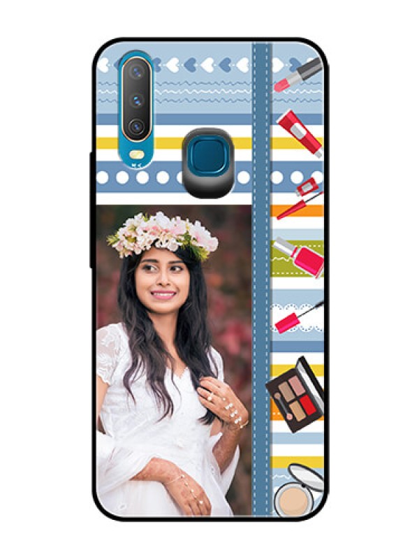 Custom Vivo Y15 Personalized Glass Phone Case  - Makeup Icons Design