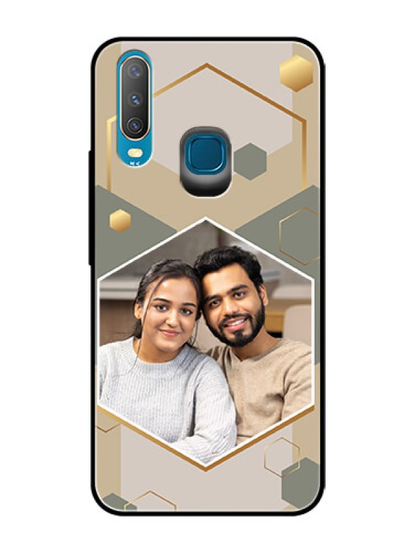 Custom Vivo Y15 Photo Printing on Glass Case - Stylish Hexagon Pattern Design