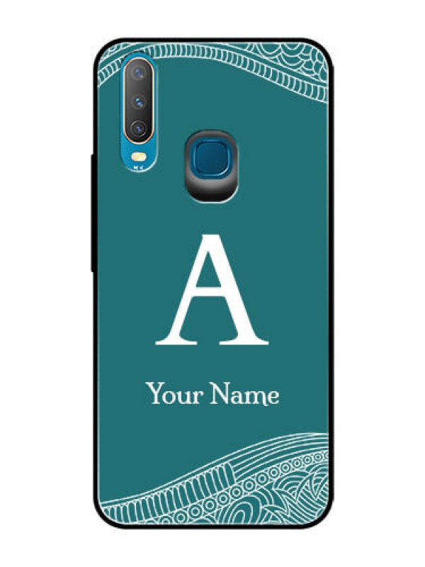 Custom Vivo Y15 Personalized Glass Phone Case - line art pattern with custom name Design