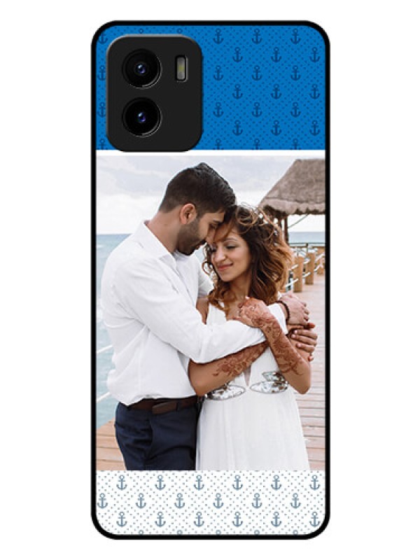 Custom Vivo Y15c Photo Printing on Glass Case - Blue Anchors Design