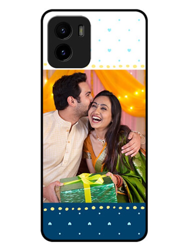 Custom Vivo Y15c Personalized Glass Phone Case - White and Blue Abstract Design