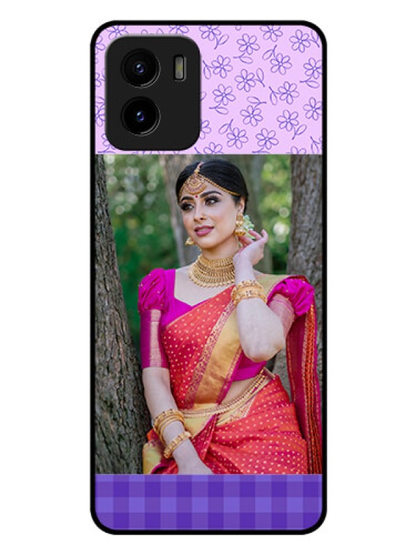 Custom Vivo Y15c Custom Glass Phone Case - Purple Floral Design