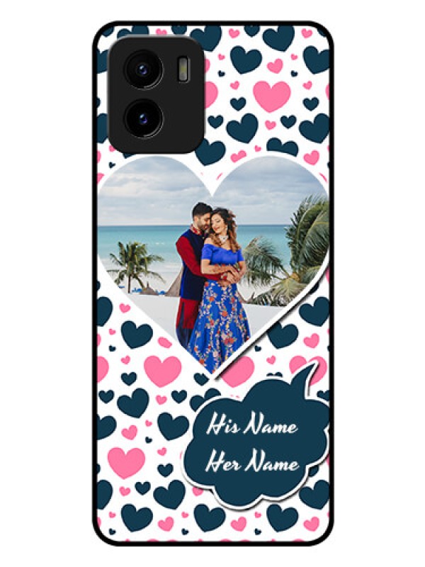 Custom Vivo Y15c Custom Glass Phone Case - Pink & Blue Heart Design