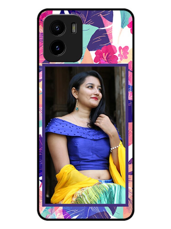 Custom Vivo Y15c Custom Glass Mobile Case - Abstract Floral Design