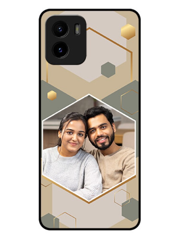 Custom Vivo Y15c Photo Printing on Glass Case - Stylish Hexagon Pattern Design