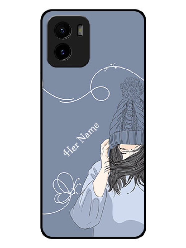 Custom Vivo Y15c Custom Glass Mobile Case - Girl in winter outfit Design