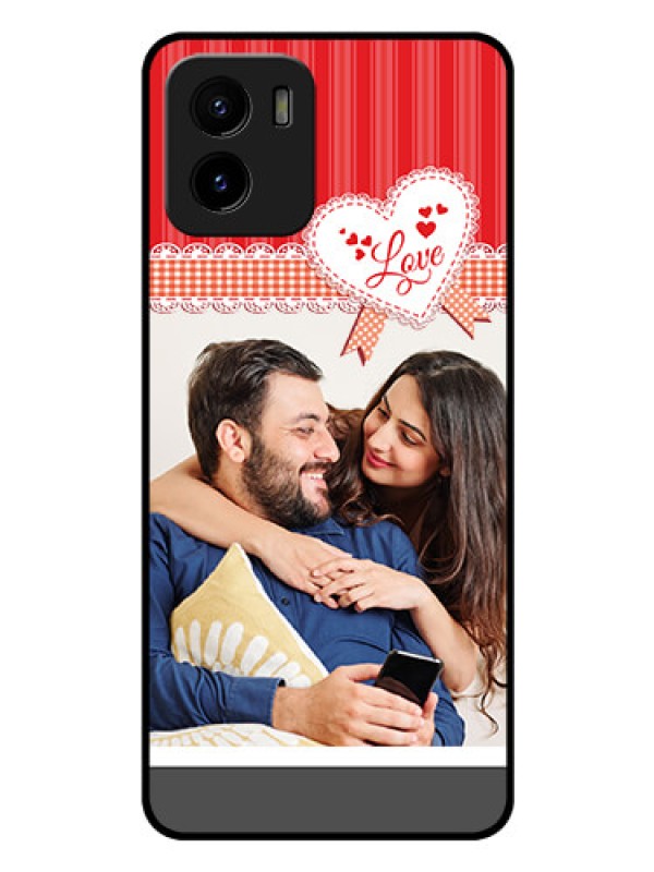 Custom Vivo Y15s Custom Glass Mobile Case - Red Love Pattern Design