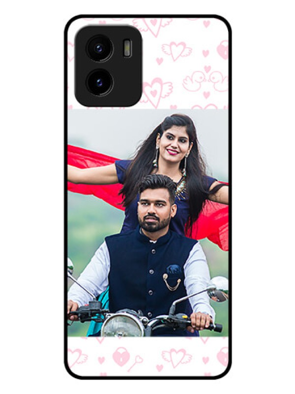 Custom Vivo Y15s Custom Glass Mobile Case - Pink Flying Heart Design