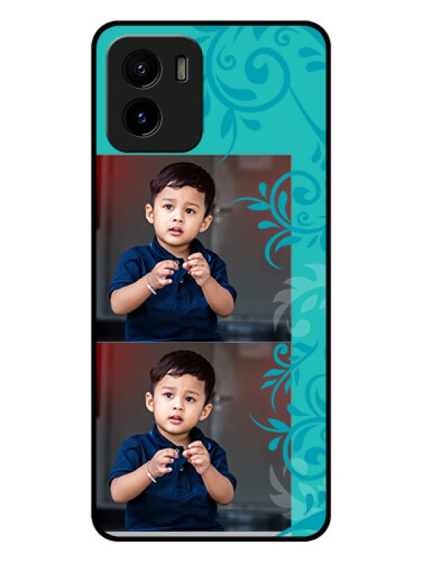 Custom Vivo Y15s Personalized Glass Phone Case - with Photo and Green Floral Design