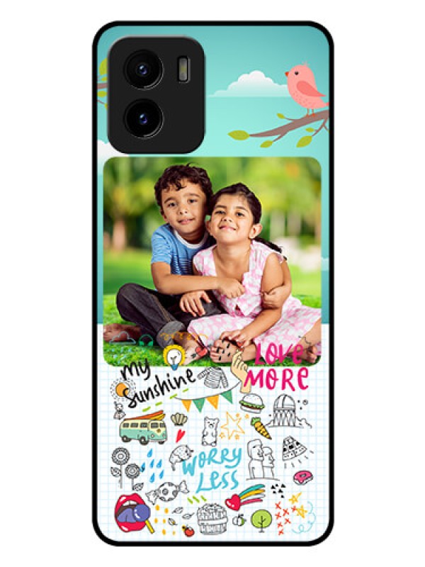 Custom Vivo Y15s Photo Printing on Glass Case - Doodle love Design