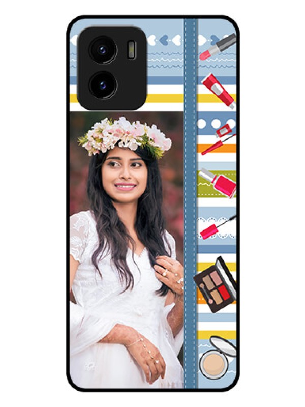 Custom Vivo Y15s Personalized Glass Phone Case - Makeup Icons Design