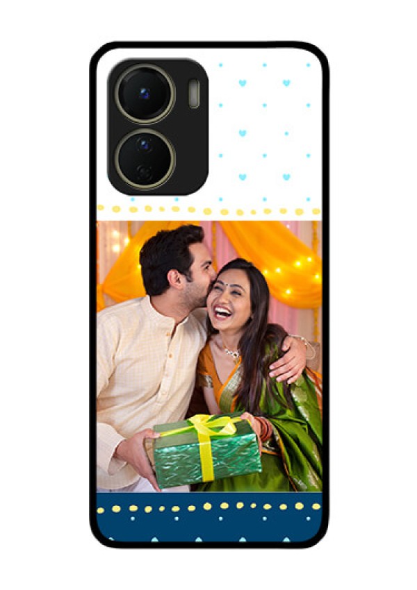 Vivo Y16 Personalized Glass Phone Case - White and Blue Abstract Design