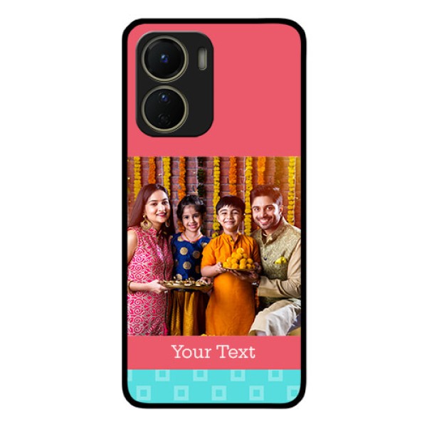 Vivo Y16 Personalized Glass Phone Case - Peach & Blue Color Design