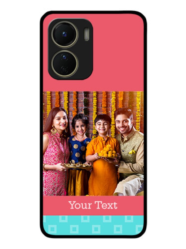 Custom Vivo Y16 Personalized Glass Phone Case - Peach & Blue Color Design