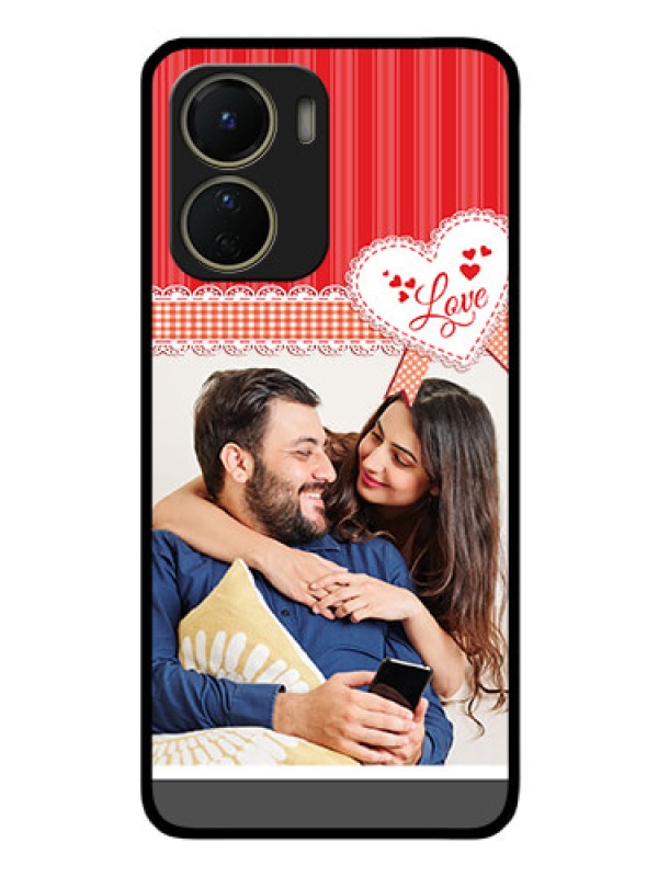Custom Vivo Y16 Custom Glass Mobile Case - Red Love Pattern Design