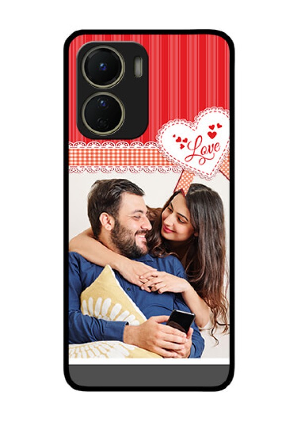 Vivo Y16 Custom Glass Mobile Case - Red Love Pattern Design