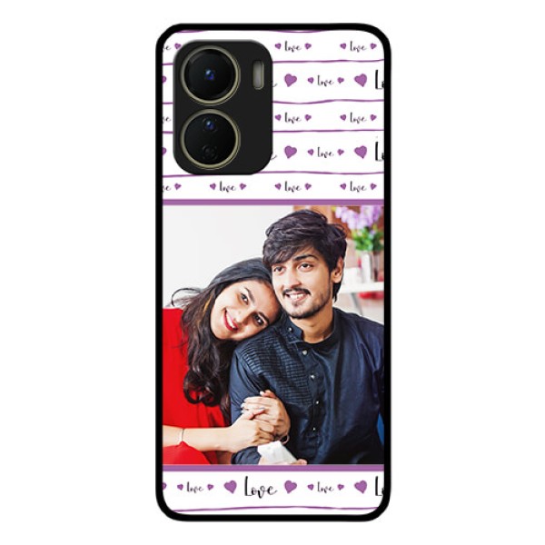 Vivo Y16 Custom Glass Mobile Case - Couples Heart Design