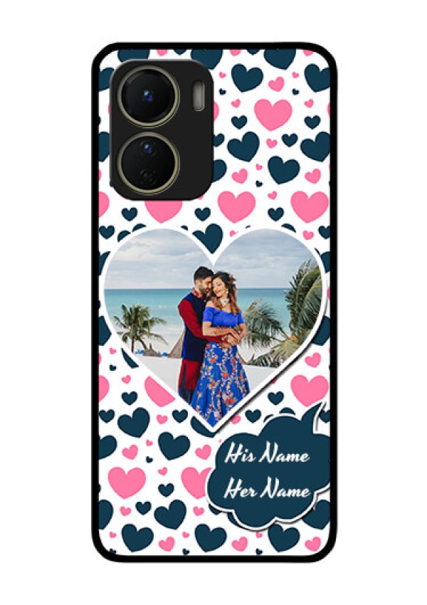 Vivo Y16 Custom Glass Phone Case - Pink & Blue Heart Design