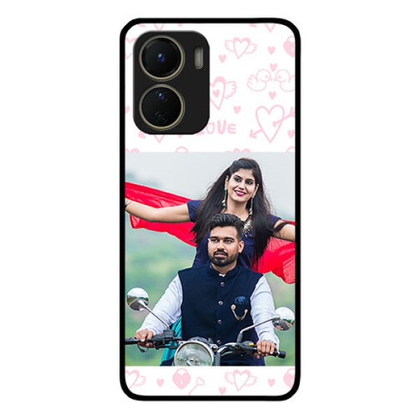 Vivo Y16 Custom Glass Mobile Case - Pink Flying Heart Design