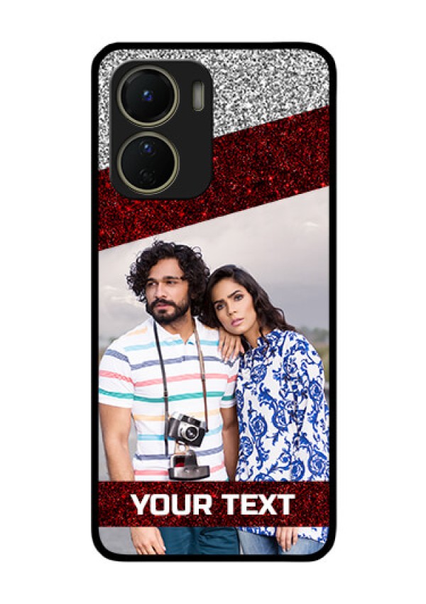 Vivo Y16 Personalized Glass Phone Case - Image Holder with Glitter Strip Design
