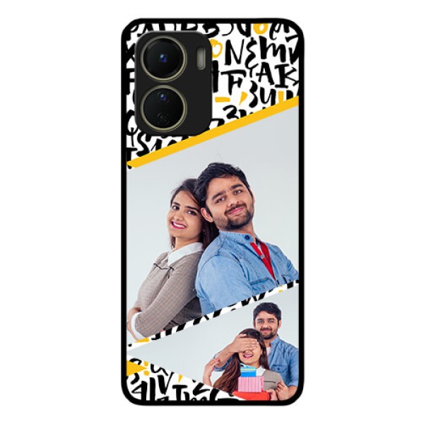 Vivo Y16 Custom Glass Mobile Case - Letters Pattern Design