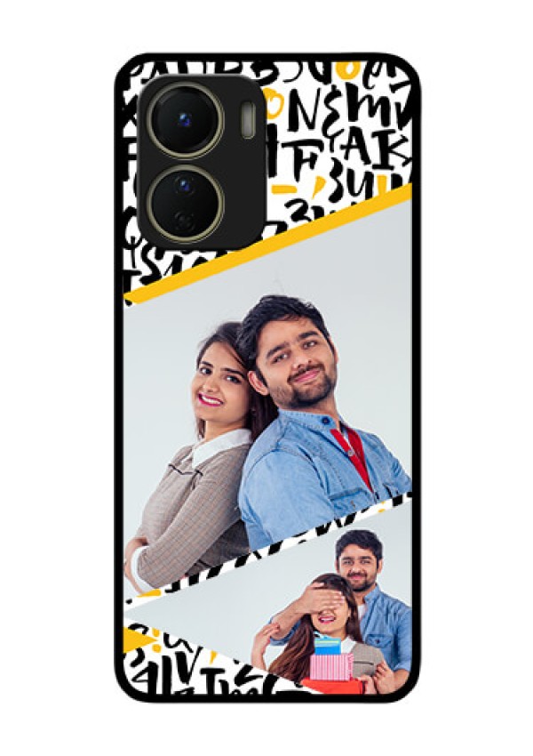 Vivo Y16 Custom Glass Mobile Case - Letters Pattern Design